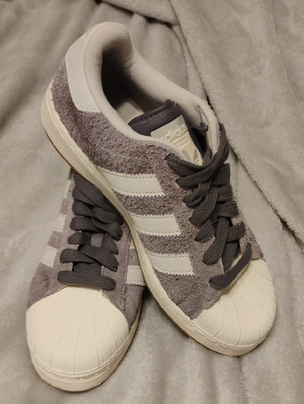 Adidas Women’s Superstar Suede Sneakers in Gray/Lavender And White